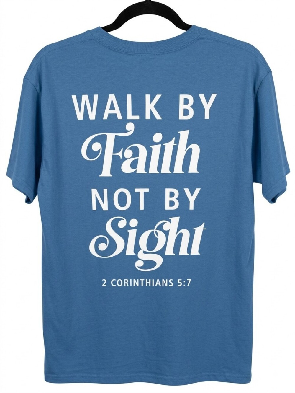 Walk By Faith Blue Graphic Tee - Men's Inspirational Shirt